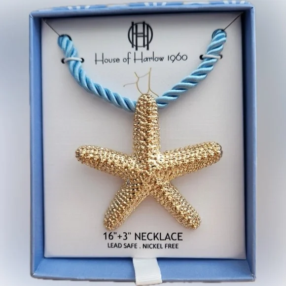 NWT ⚜️🩵⚜️ House of Harlow 1960 Gorgeous Golden tone Star Pendant Cord Necklace - Picture 6 of 11